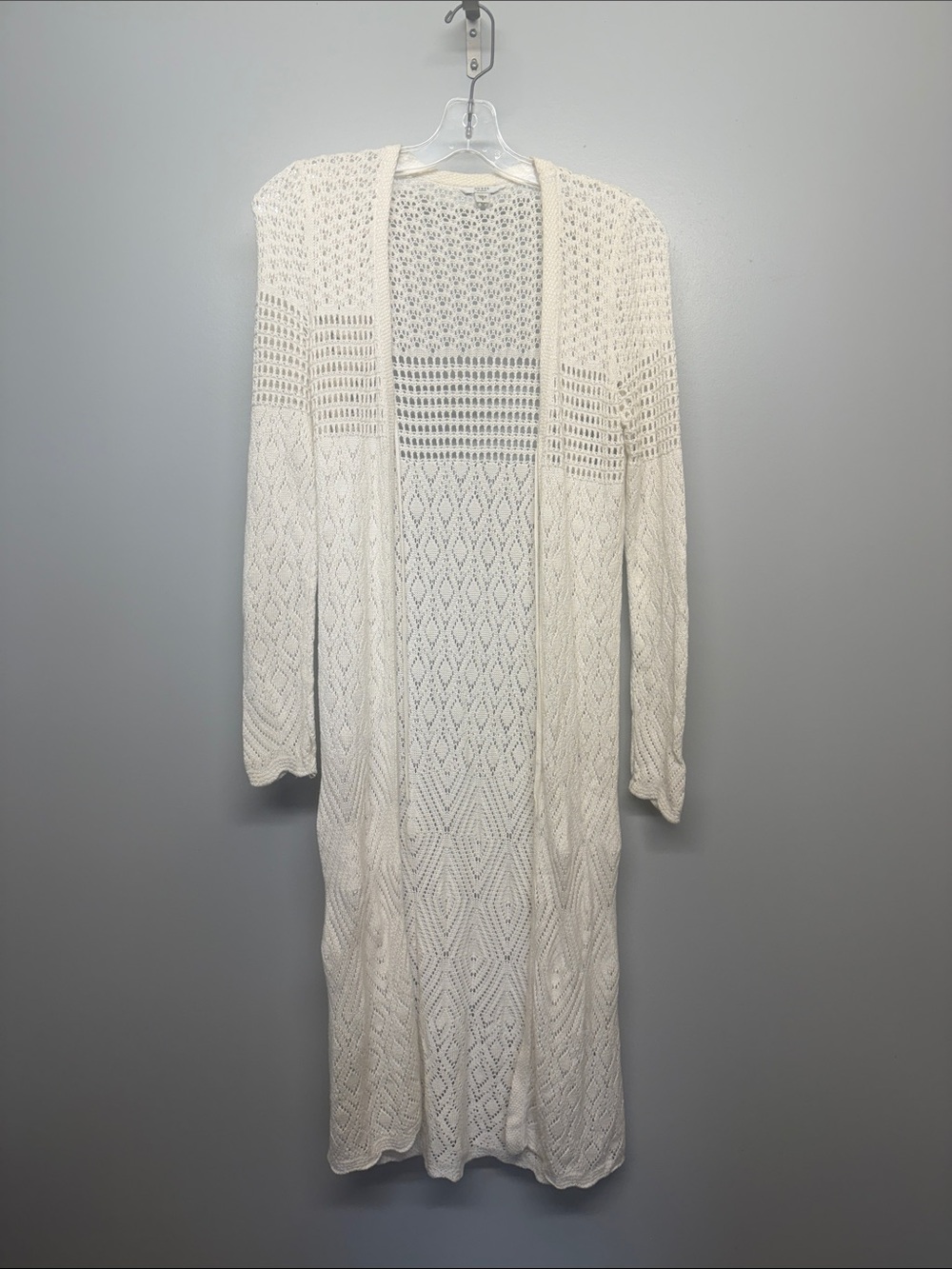 Guess Cream Open Weave Knit Sweater Long Cardigan